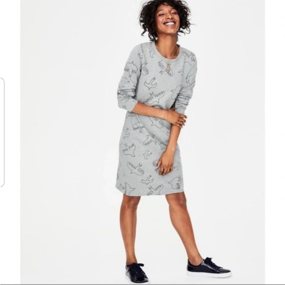 Boden Gray Sweatshirt Marled Flying Birds Dress size 8R